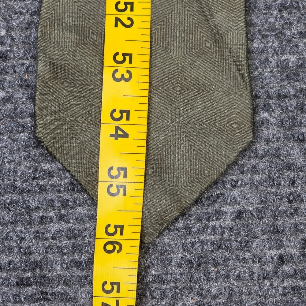 Zylos George Machado Silk Tie Men's Olive Green Geometric Diamond USA Made VTG - Picture 5 of 8